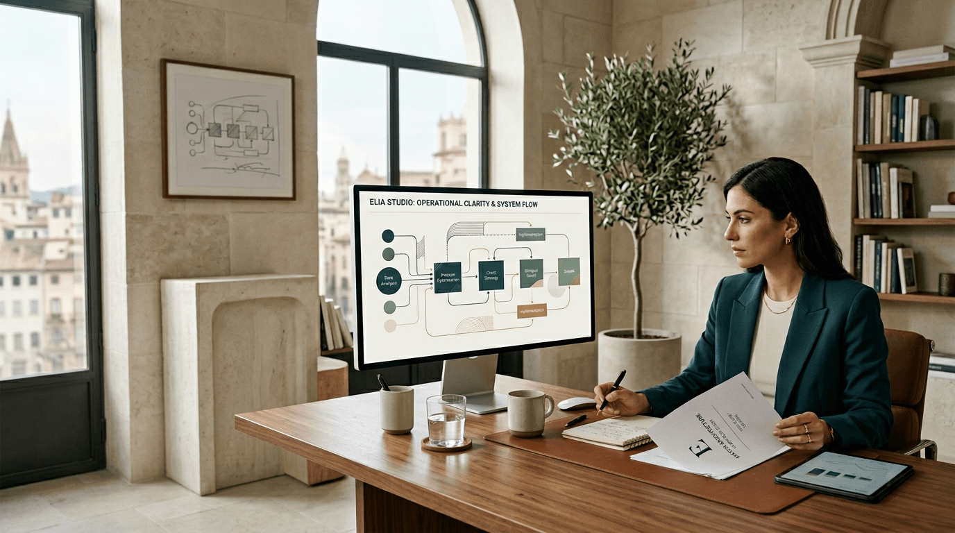 Elia Studio — consultant at work, desk and laptop